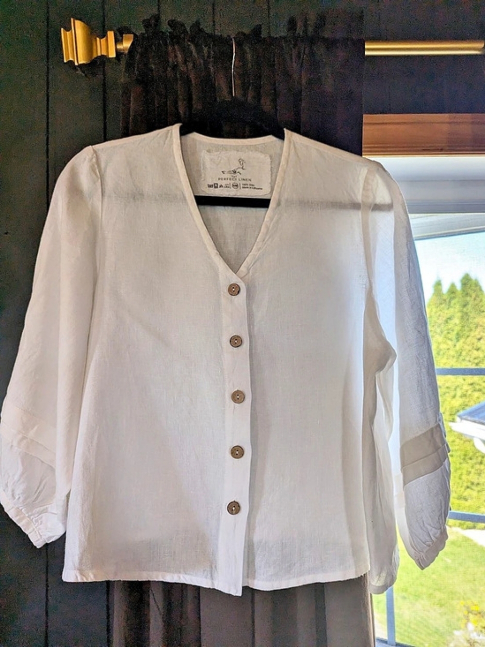 'Not Perfect Linen' White Button Front Blouse | Small